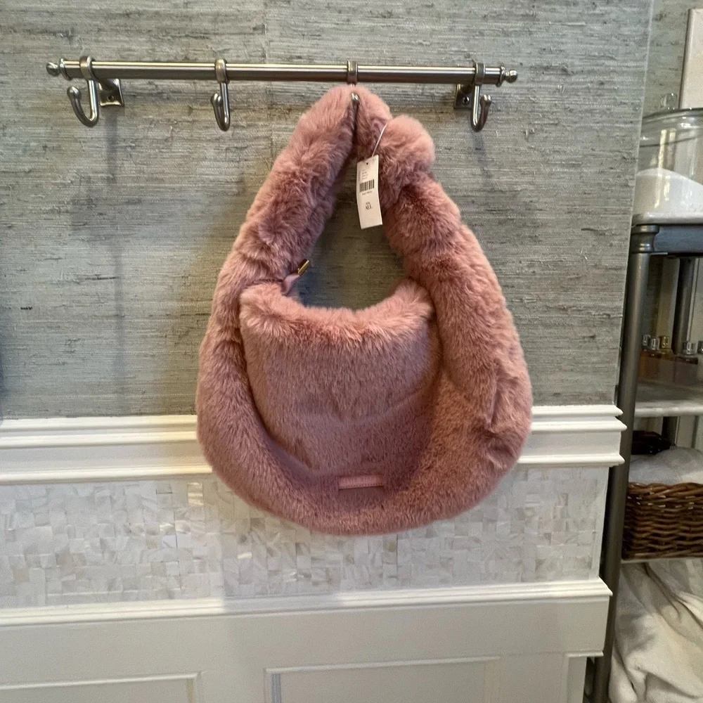 NWT new Melie Bianco Brigitte faux fur satchel bag purse mauve pink